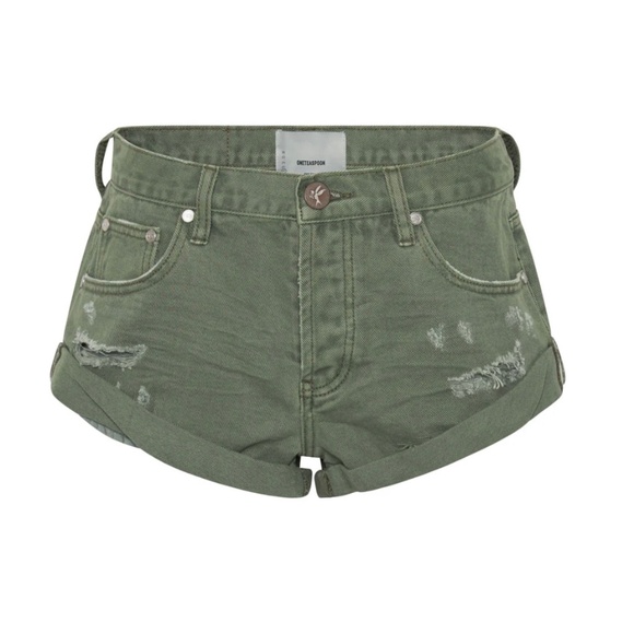 One Teaspoon Pants - ONE TEASPOON Bandits Low Waist Denim Shorts Super Khaki Green Size 30